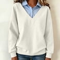 thumbnail image 2 of Erwazi Womens Sweatshirt Shirt Collar Fake Two Piece Color Block Long Sleeve Solid Loose Fit Pullover Daily Trendy Casual Tops, 2 of 7