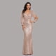 thumbnail image 1 of Vestido de noche de cola de pez europeo y americano, vestido de lentejuelas, multicolor, talla grande, manga larga, escote en V, lentejuelas para mujer, 1 of 6