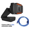 thumbnail image 2 of Webcam Grand Angle 1080P 2MP 30fps Mise au Point Automatique Cam Réduction de Bruit Micro Ordinateur Portable USB & Play avec Câble d'Extension pour Ordinateur Portable de Bureau Noir, 2 of 7