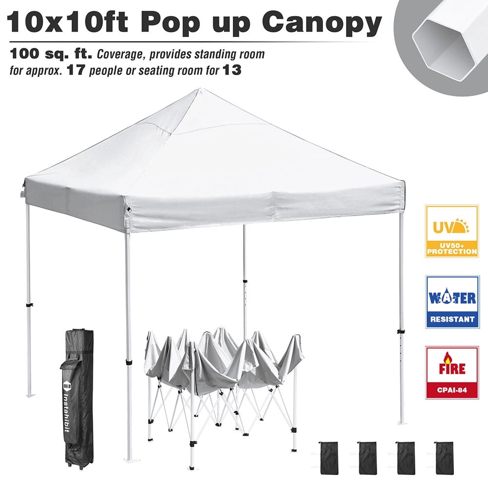 Ohuhu EZ Pop-Up Canopy Tent 2019 Upgraded 10 X 10 FT Commercial Instant Shelter With 4 Adjustable Height & Wheeled Carrying Bag White 