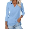 thumbnail image 1 of Birdeem Blouses pour Femmes T-Shirt Assorti Col en V Col Rabattu Manches 3/4, 1 of 10