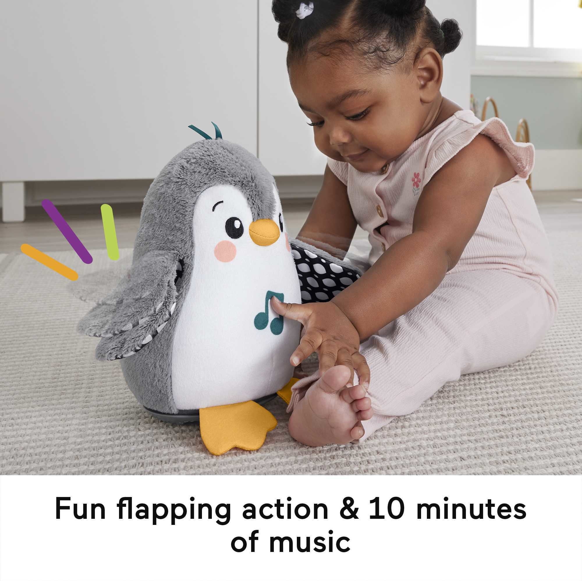Fisher-Price Plush Tummy Time Toy, Flap & Wobble Penguin, Newborn Musical Toy for Sensory Play
