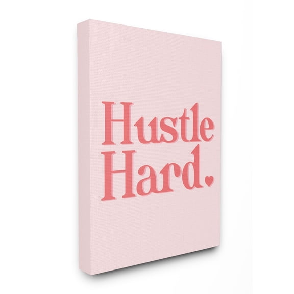 The Stupell Home Decor Peach and Coral Hustle Hard Typography with Heart Canvas Wall Art