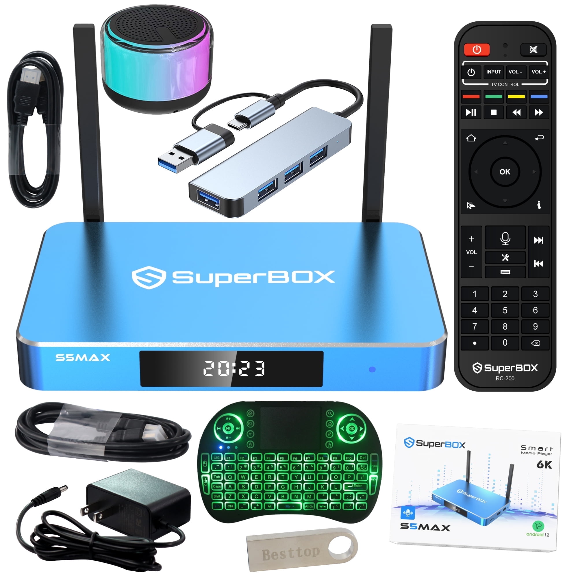 Super Box S6 Max 2025 Fully Loaded, 4GB RAM+64GB ROM, SuperBox S6 Max Smart TV Box with Voice Remote, 2T2R Dual Band WiFi, Easy Setup Guide & Phone Support by Authorised Seller