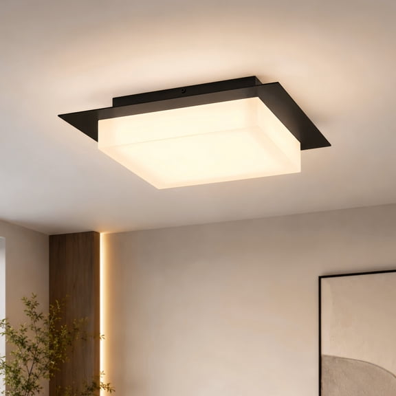 TICOZE 14 Inch Square Black Integrated LED Flush Mount for Bedrooms, Living Rooms, Kitchens, Hallways, 1250 Lumens 25W, 3CCT Selectable 3000K,4000K,5000K, Dimmable