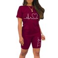 thumbnail image 2 of Innerwin Ensemble de Jogging à Manches Courtes pour Femmes Tenue de Course Taille Élastique Confortable Rouge Vin P, 2 of 4