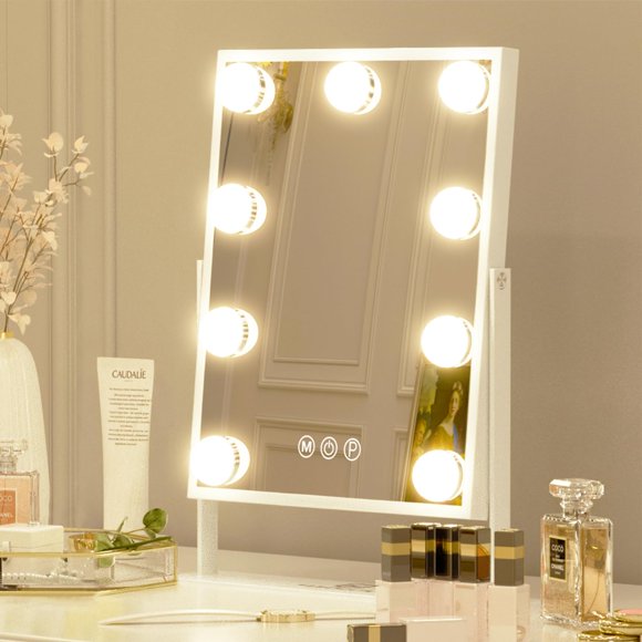 FENCHILIN Vanity Mirror with Lights Lighted Makeup Mirror Makeup Vanity Mirror Smart Touch Control 3 Colors Dimmable Hollywood Mirror with Lights 10X Magnification 360° Rotation Ivory