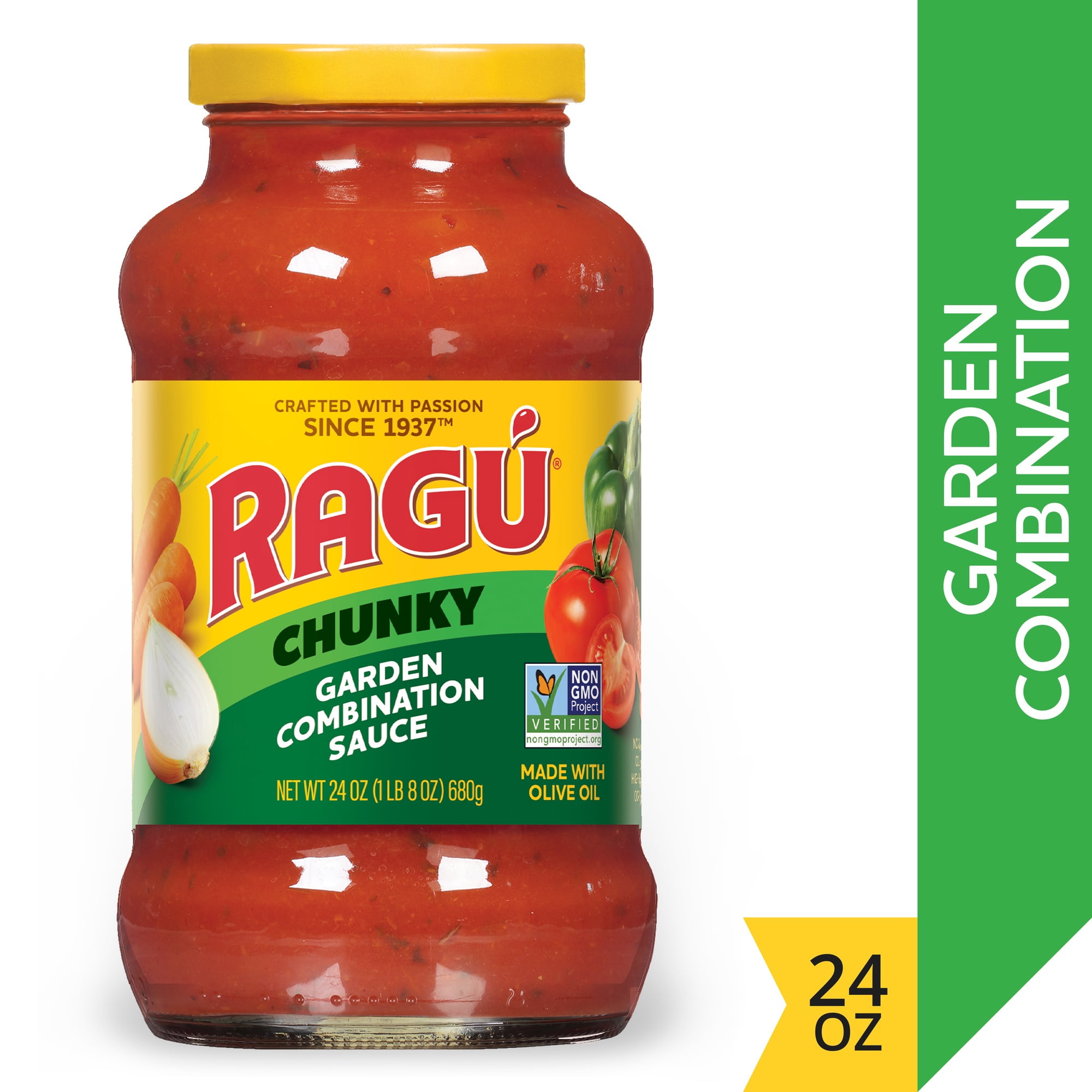 Ragu Chunky Garden Combination Pasta Sauce with Diced Tomatoes, Onions, Celery, Carrots, Zucchini, Green Bell Peppers, and Italian Herbs and Spices, 24 OZ