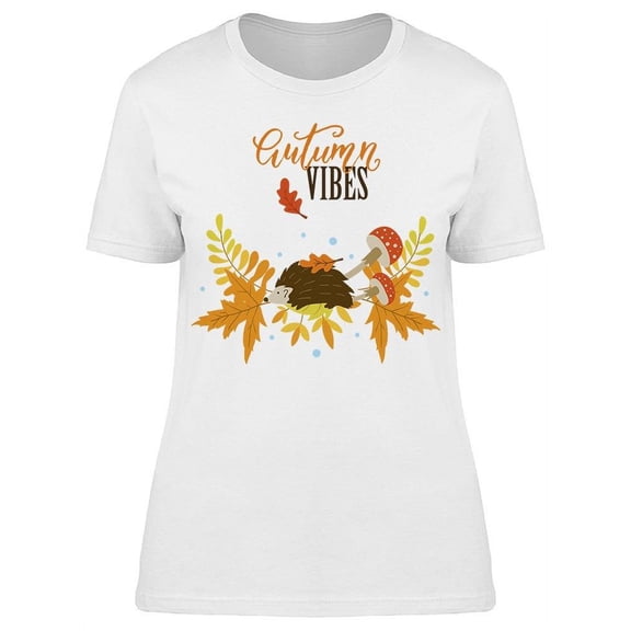 Autumn Vibes Hedgehog Flowers T-Shirt Women -Image by Shutterstock, Female Large