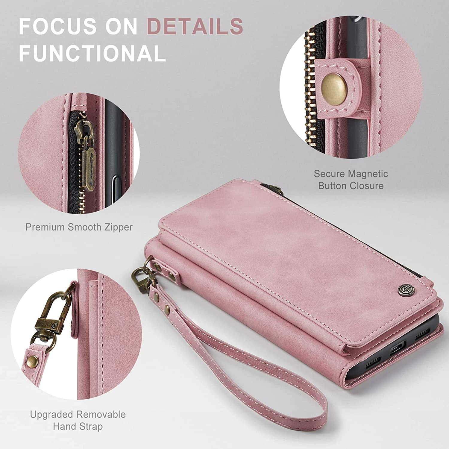 Ozmatip Magnetic Leather Flip Cell Phone Case with Lanyard Strip for Apple iPhone 11, Rose Pink