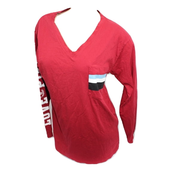 Victoria's Secret Pink Campus V Neck Pocket Tee Shirt Medium Red Oversize NWT