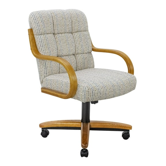 Chromcraft Swivel-Tilt Dining Chairs on Casters, Chestnut Solid Wood Accents, Textured Bronze Metal Pedestal Base, Coddle Galaxy Upholstery