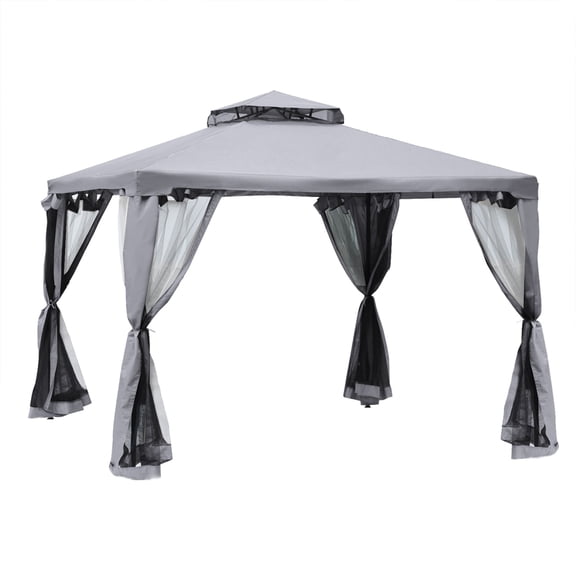 10' x 10' Outdoor Gazebo Canopy with Steel Frame, Double Roof & Netting Walls for Patio, Garden, and Backyard, Gray