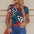 thumbnail image 6 of KLL Women 's Crew Neck Bodysuit Jumpsuits Geometric Elements Print Short onesies Stretch T Shirts, 6 of 7