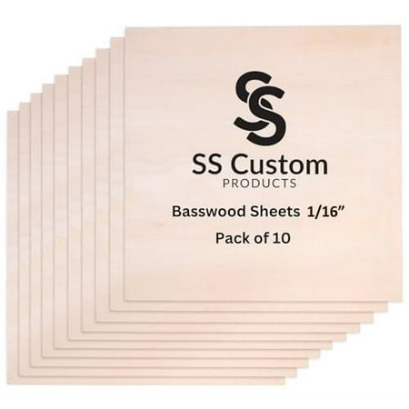 Basswood Sheets for Crafts - 10 Pack - 12 x 12 x 1/16 Inch - 1.5mm Thick Plywood Sheets with Smooth Surfaces - Bass Wood for Laser Cutting, Wood Burning, Architectural Models, Staining, Drawing$$
