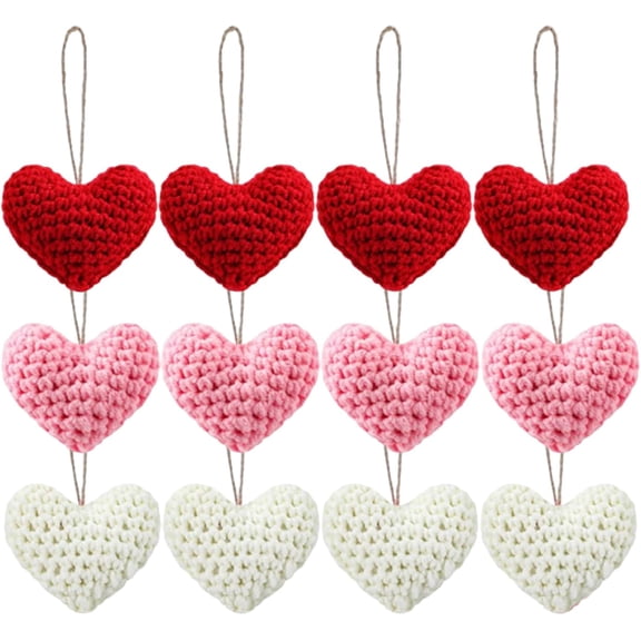 Knitted Heart Ornaments - 12 Pcs Crochet Hanging Decor for Christmas Tree, Valentine's Day, Home & Party Decorations(1Set,C)