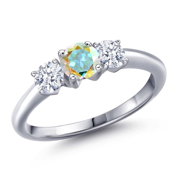 Gem Stone King 925 Sterling Silver Mercury Mist Mystic Topaz and White Zirconia Engagement Ring for Women | 1.05 Cttw | Round 5MM | Gemstone November Birthstone | Size 6