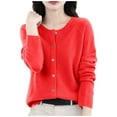 thumbnail image 3 of Women's Solid Color Long Sleeve Button Up Sweater Top Casual Daily Wear Business Office Work Fashion Essential Gift for Women | Sopatenor,Red XL, 3 of 9