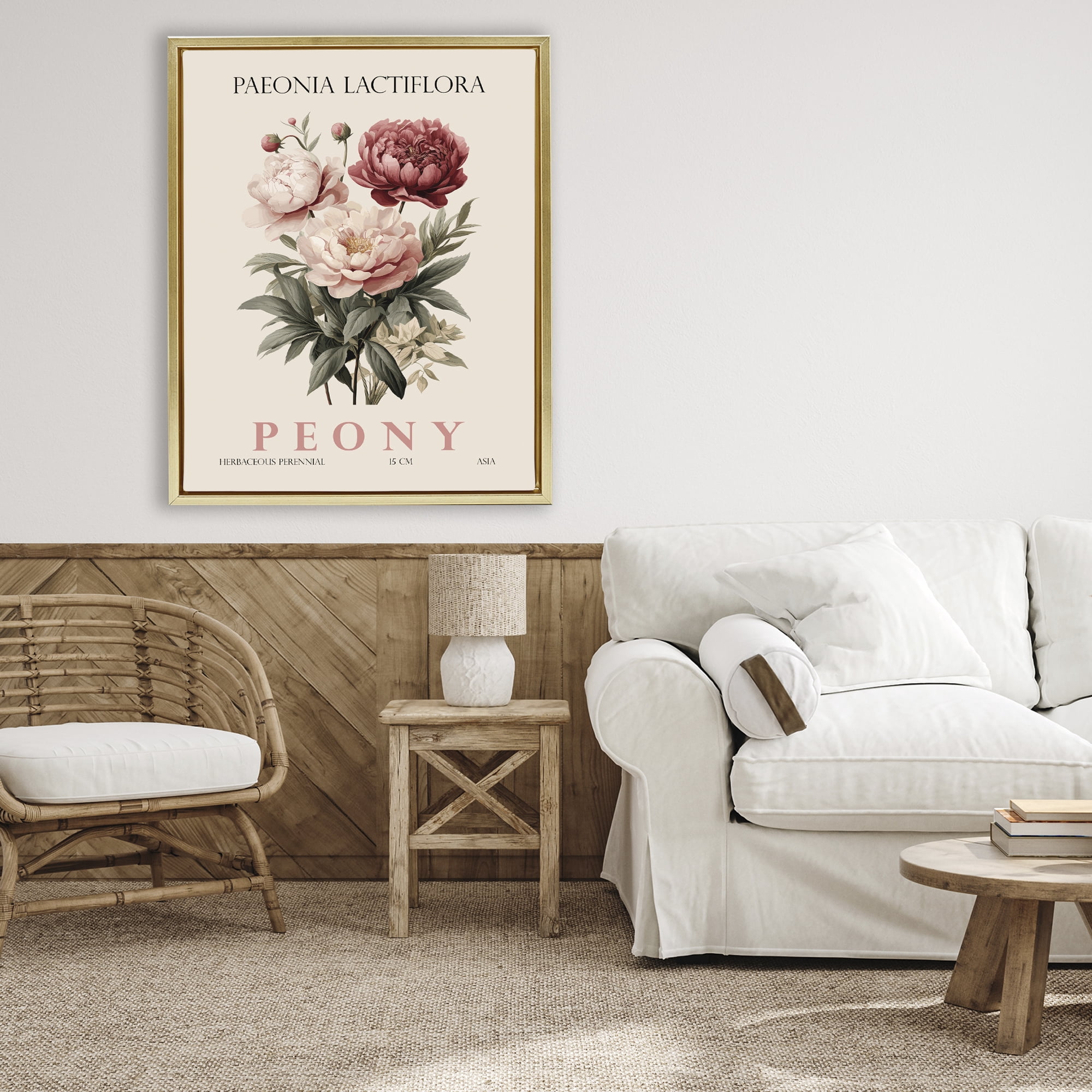 Stupell Industries Natural Peony Bundle Gold Framed Floater Canvas Wall Art, design by Christopher Giampietro