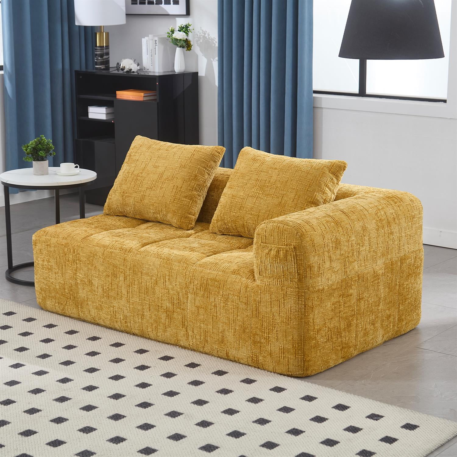 Demi Bonn 62" Plush Chenille Loveseat Sofa, Modular Sleeper for Living Room, Bedroom, Apartment Lounge, Stylish & Comfortable Couch, Yellow