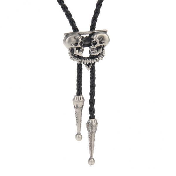 3x Collar de material cuero de La PU de La Del Lazo de Bolo Occidental de La Cabeza Del Cráneo de La Aleación Antigua Del Vaquero Sunnimix Corbata Bolo Calavera