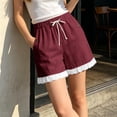 thumbnail image 5 of Cagogo Women Plus Size Elastic Waist Shorts with Pockets Casual Loose Beach Vacation Lounge Trousers Summer Travel Denim Shorts, Wine XL, 5 of 7
