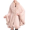 thumbnail image 5 of Xfvqtps Women Cape Faux Fur Collar Plush Edge Cloak Open Front Solid Color Large Size Loose Thickened Windproof Coldproof Warm Winter Long Coat Pink, 5 of 9