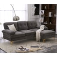 thumbnail image 2 of Reversible Sectional Sofa Couch, Three-Seat L-shaped Chenille Fabric Upholstered Indoor Modular Sofa with Gold-Plated Feet, Modern Leisure Sofa for Living Room Apartment Office, Dark Gray, 2 of 7