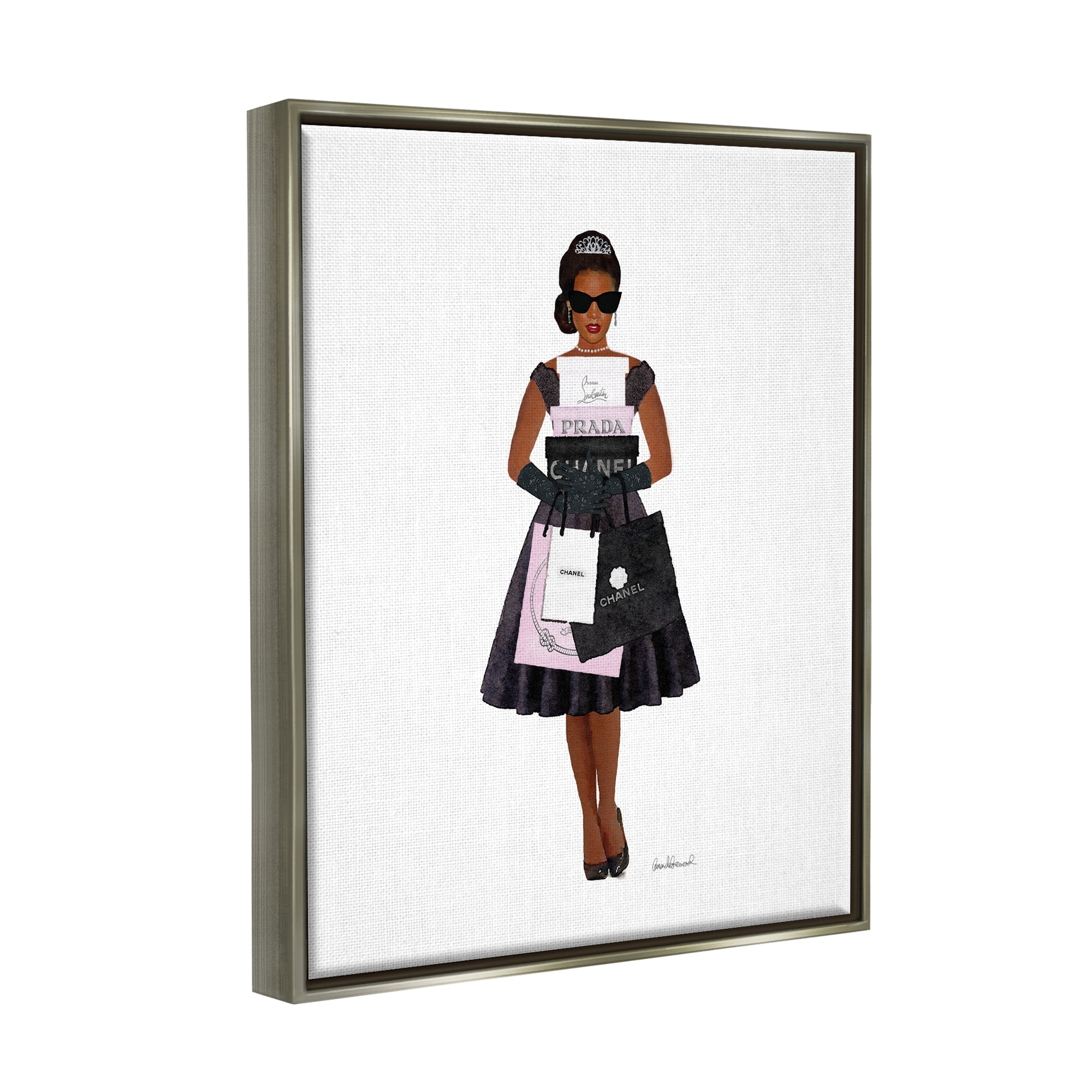 Stupell Glam Brand Fashion Shopping Woman Beauty & Fashion Painting Gray Floater Framed Art Print Wall Art