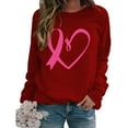 thumbnail image 2 of Homenesgenics Breast Cancer Ribbon Shirts Women's Casual Solid Color Breast Cancer Long Sleeve Round Neck Sweatshirts Red XXL, 2 of 3