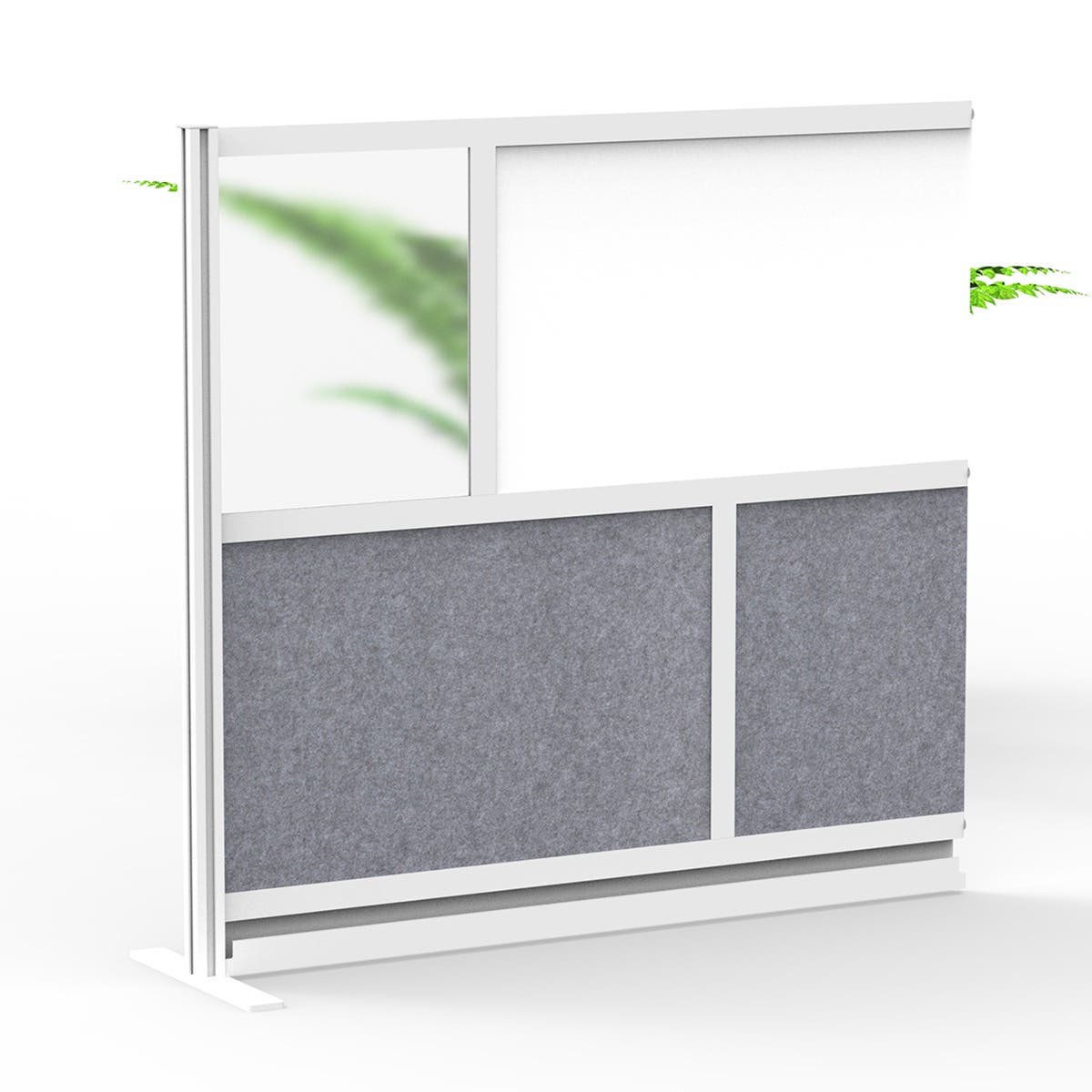 Luxor Workflow Modular Wall Room Divider System - Silver Frame - 53" x 48" Add-On Wall with Whiteboard, Freestanding