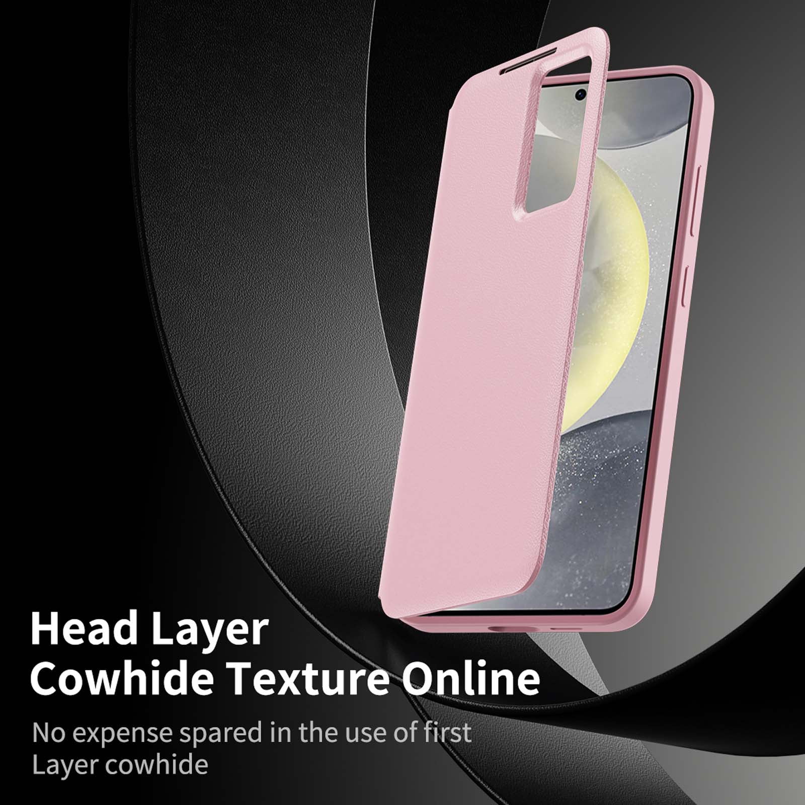 For Samsung Galaxy S25+ Case PU Leather Flip Case,With Intelligent Window,With Card Holder,Anti-fall Rugged Shockproof Protective Phone Case Cover for Samsung Galaxy S25+,Pink