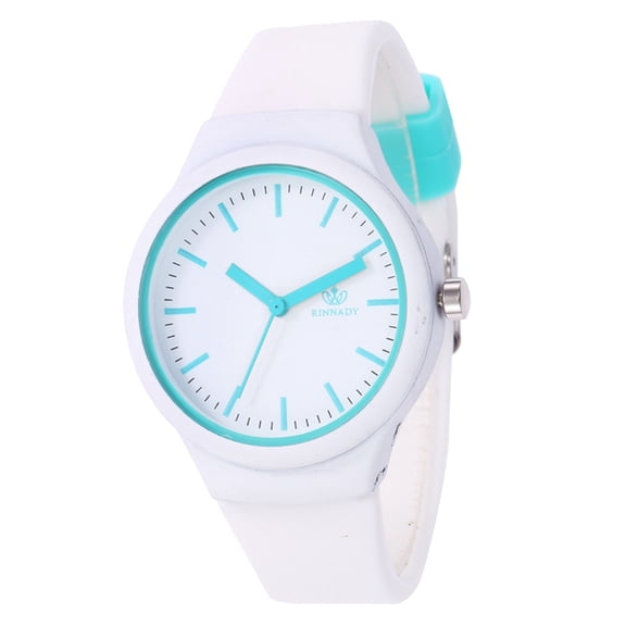 Naierhg Casual Women Candy Color Silicone Band No Number Round Dial Quartz Wrist Watch White