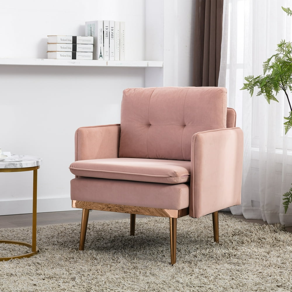 Pink Fabric Upholstered Club Chair with Rose Golden Legs, Accent Lounge ...