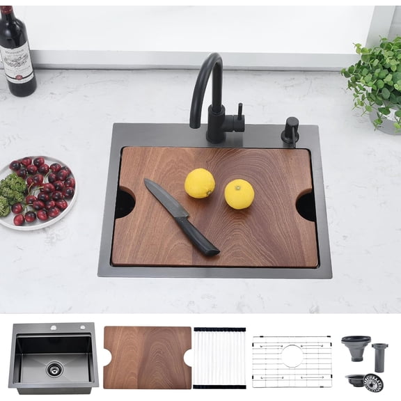 Drop in Kitchen Sink, Single Bowl Gauge Stainless Steel Topmount Small Kitchen Bar Sink Outdoor RV Workstation Basin ("x"x")