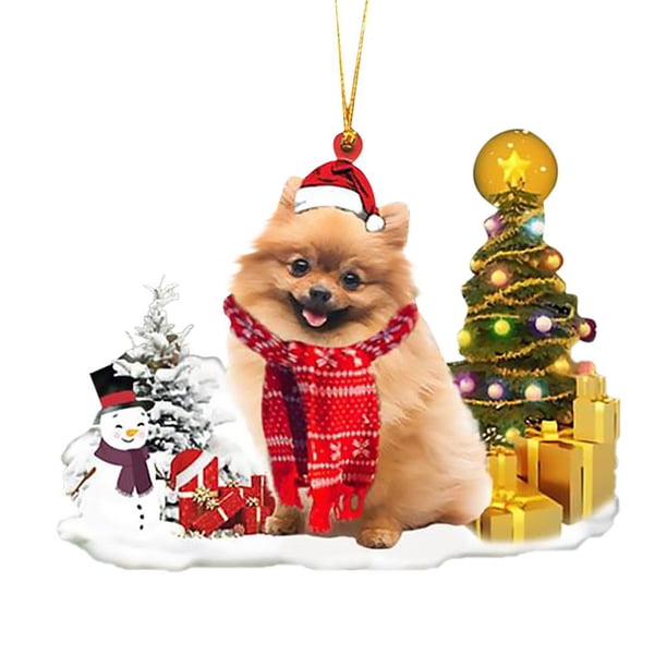 Ruifaya Adorno de árbol de Navidad de madera con forma de perro con gorro de Papá Noel y muñecos de nieve