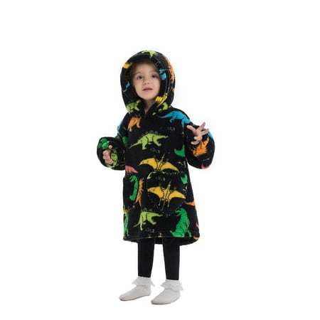 

sdghg Parent-Child Winter Night-Gown Long Sleeve Cartoon Pattern Hooded Plush One-Piece Pajamas