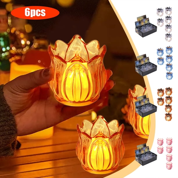 Xihbxyly Velas Led Acrílicas, Diseño Multicolor de Bajo Consumo, Cálidas Luces Navideñas, Decoración Festiva para El Hogar, Regalo Ideal para Seres Queridos, Juego de 6, Tamaño 6,5 X 6,5 X 6,5 Cm.