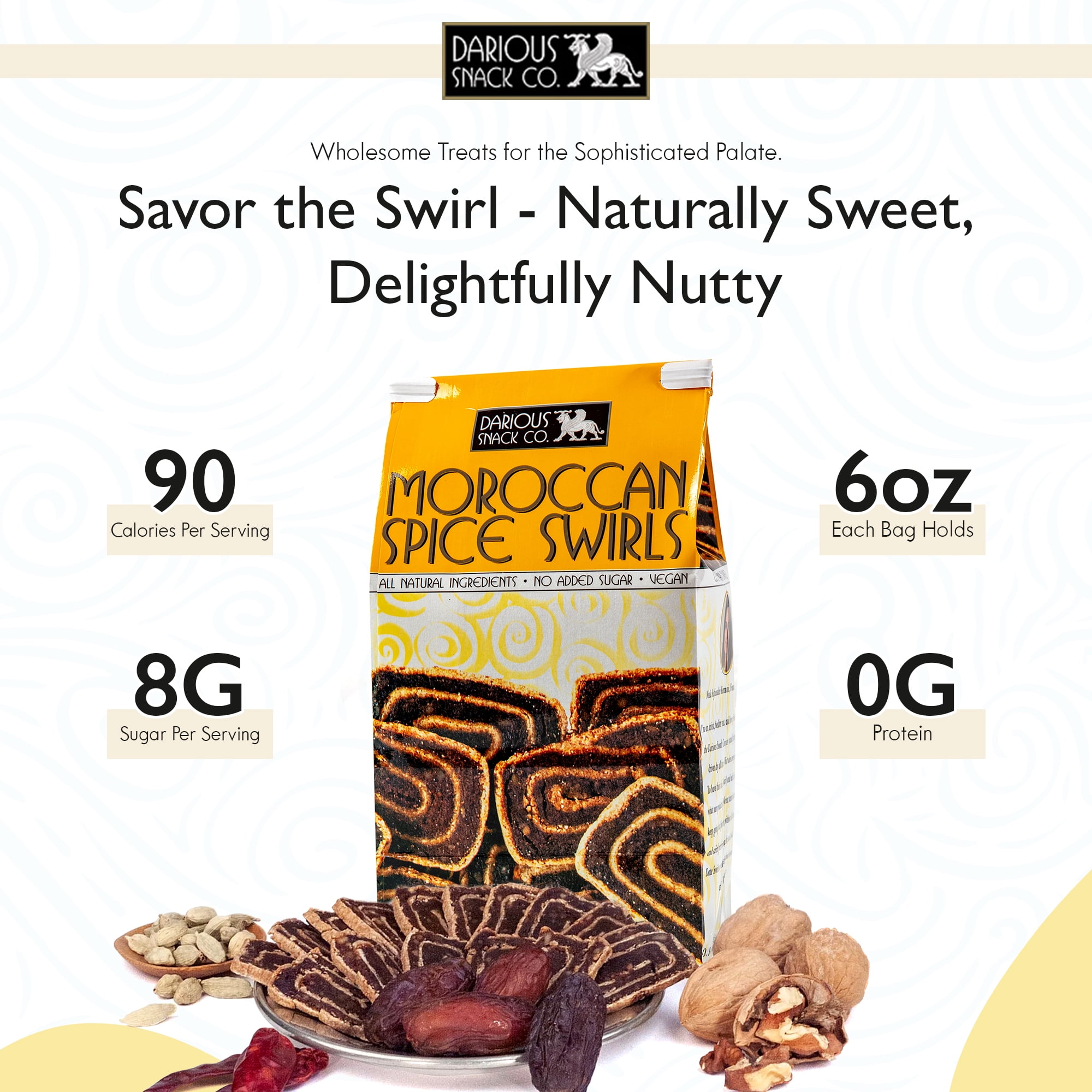 Darious Snack Co Vegan Moroccan Spice Date Swirls for Coffee & Tea Treat, Delicious Breakfast Cookies, Slightly Sweet And Savory, All Natural Ingredients, Food Gift - 5 oz each Bag (Pack of 6)