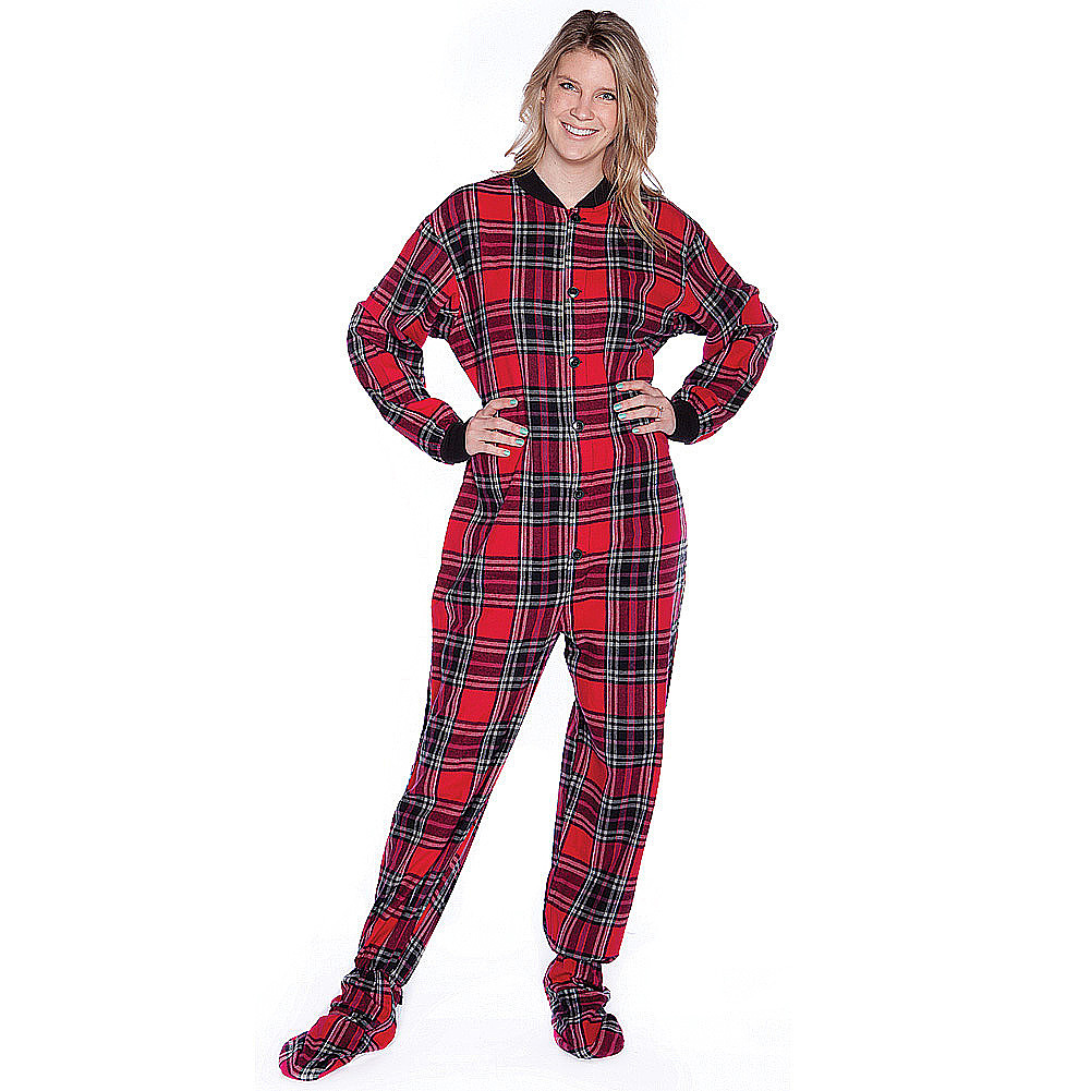 BIG FEET PAJAMA CO Footed Pajamas, Plaid Flannel Roomy Fit w/ Non