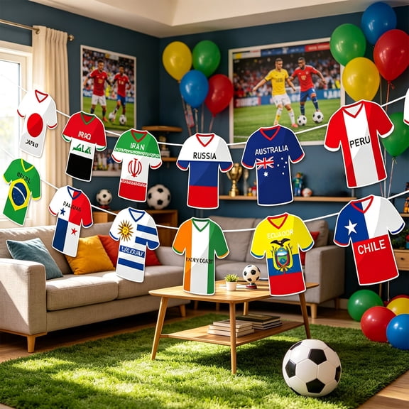 2026 Soccer Game Day Worldwide Soccer Shirt Buntings, Hanging Decoration Flags, Football Fan Theme Party Decor, Sports Bar Shop Decorations(Multicolor)