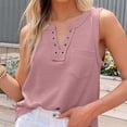 thumbnail image 2 of Blusa rosa pura sin mangas con escote en V y bolsillos para mujer de verano, 2 of 7