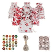 24Pcs Christmas Jute Burlap Gift Bags with Drawstring, Small Craft Treat Goodie 10x14cm