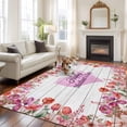 thumbnail image 4 of Rectangle Rug 5x8ft Area Rug, Mother's Day Colorful Flower Area Rugs for Living Room Bedroom, Blossom Floral Wood Board Floor Mat Non-Slip Non-Shedding Carpet Indoor Accent Rugs, 4 of 9