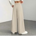 thumbnail image 4 of Women's Casual Wide Leg Pants, High Waist Loose Slimming Solid Color Long Trousers, Comfort Fashion Bottoms for Office, Travel and Daily Wear,Beige,2XL, 4 of 6