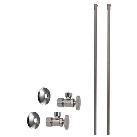 Westbrass 5/8" x 3/8" OD x 20" Bullnose Faucet Supply Kit with Round Handle Angle Valve, Satin Nickel