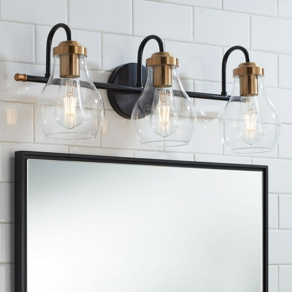 Possini Euro Design Brade Modern Wall Light Black Gold Hardwire 22 3/4" 3-Light Fixture Clear Glass for Bedroom Bathroom Vanity Reading Living Room