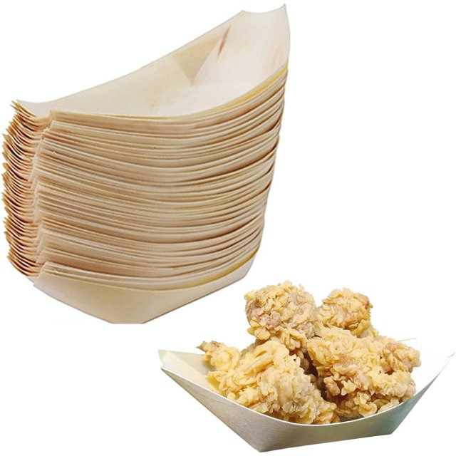 50 Platos de bambú desechables QUANZHOUTIANDI para servir barcos para fiestas bodas catering