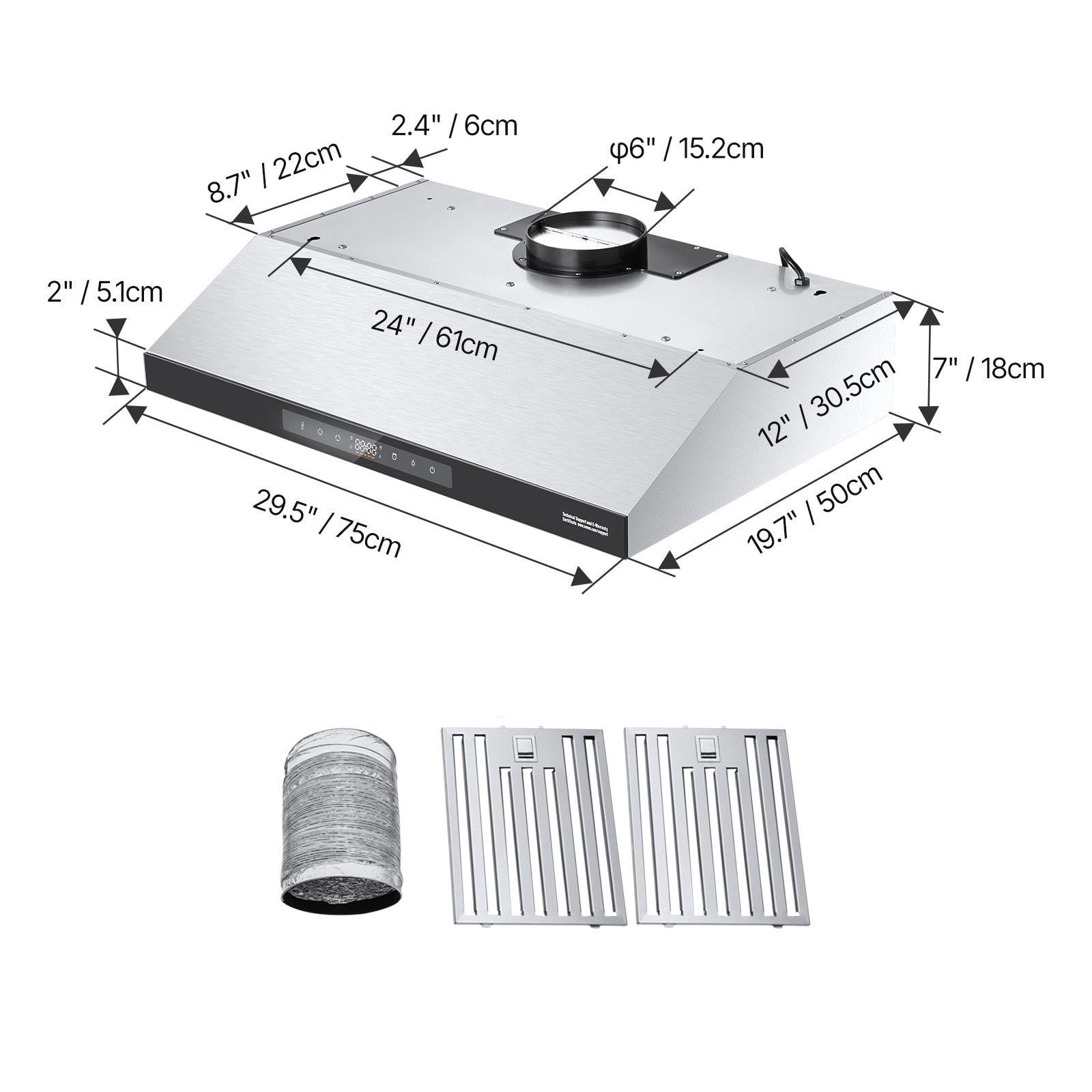 30 Inch Under Cabinet Range Hood 900CFM Dual Motor Stainless Steel Kitchen Vent with Gesture Touch Control LED Light 4 Speed Exhaust Fan