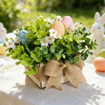 Decorr Easter Decoration-5.9” Easter Egg & Eucalyptus Potted Centerpiece - Spring Tabletop Decor for Easter Party, Garden, Outdoor Indoor Holiday Decoration-Gift for Family Friends